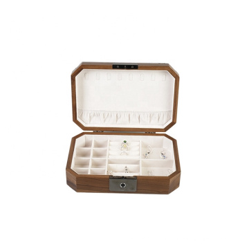 Wholesale Walnut Electronic Finger Lock Jewellery Storage Cases Black Glass Luxury Gift Wooden Jewelry Box